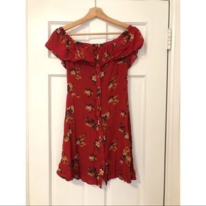 Zara red floral off-the-shoulder dress